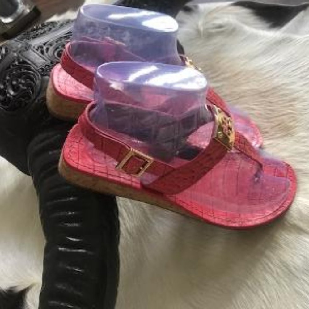 Authentic Tory Burch Python Coral Cork Sandals - image 7